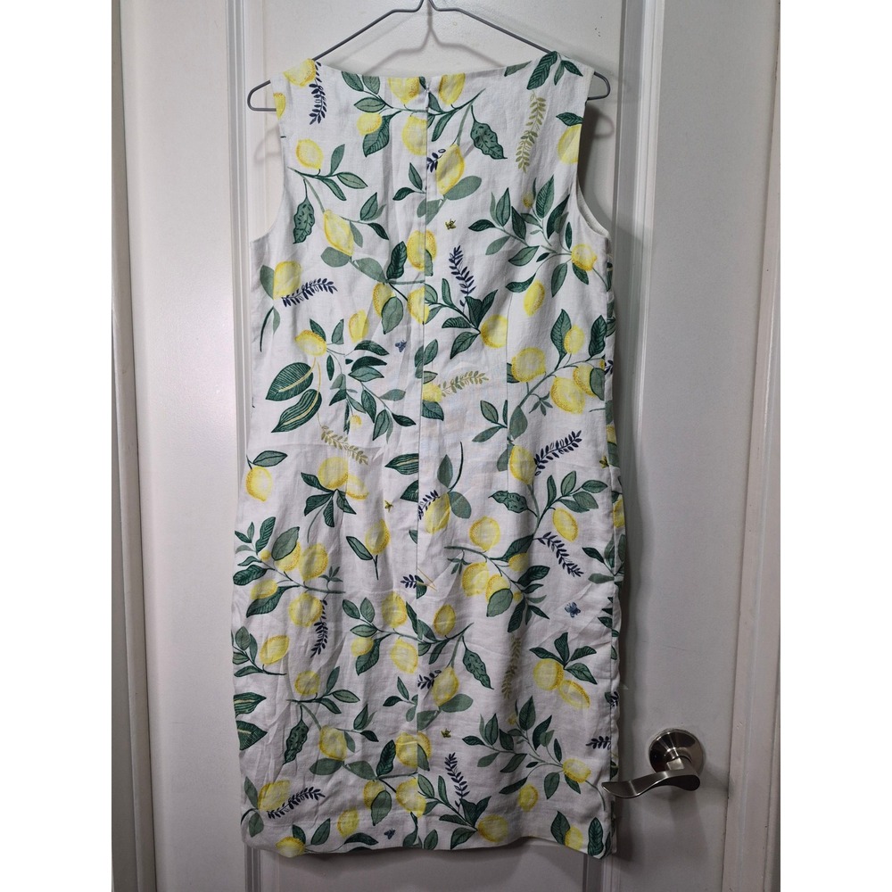 Hobbs London 100% Linen Lemon Print Sleeveless Shift Dress White Yellow US 8 - Picture 4 of 7